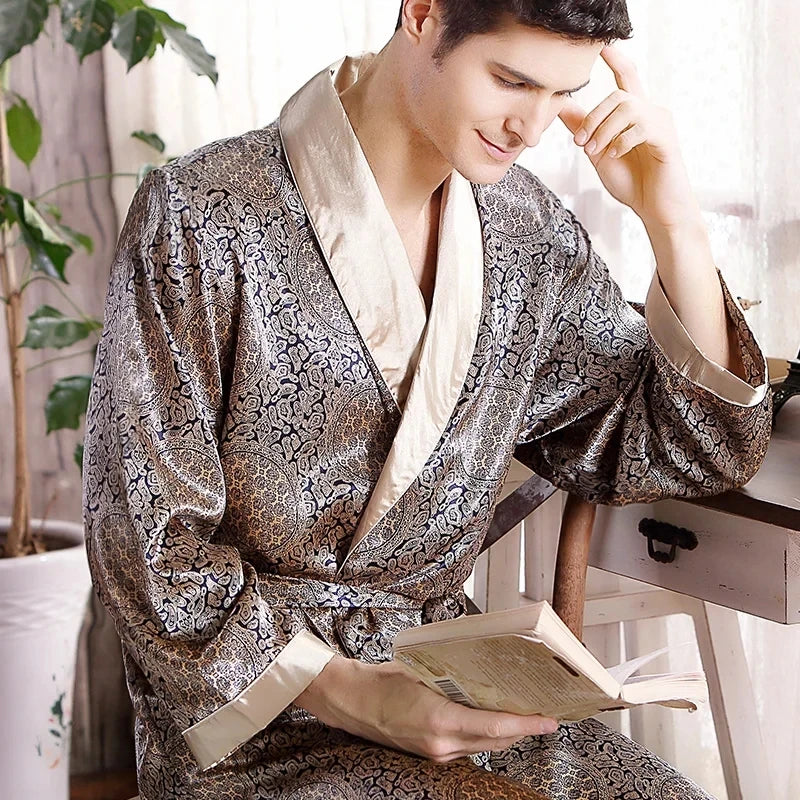 Bathrobe Silk Long Dressing Gown Plus Size Sleepwear in USA