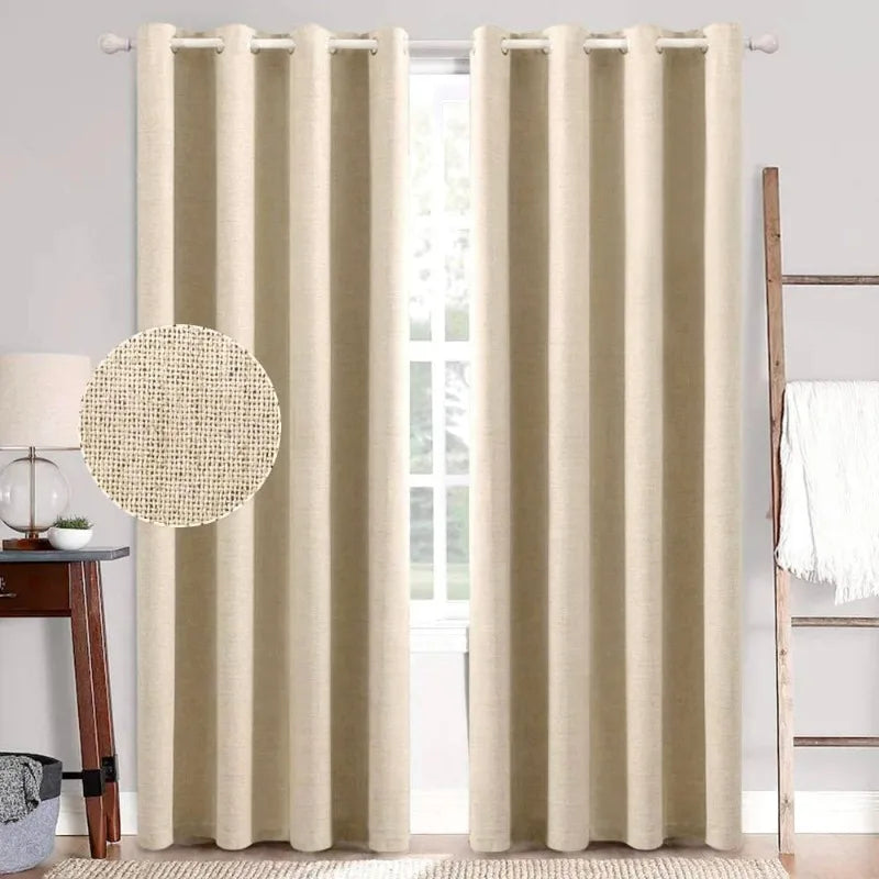 Blackout Linen Textured Curtains for Bedroom Solid Thermal Insulated G