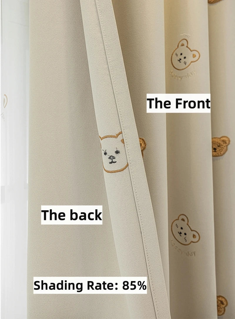 Cute Plush Bear Embroidered Childrens Curtains Japanese