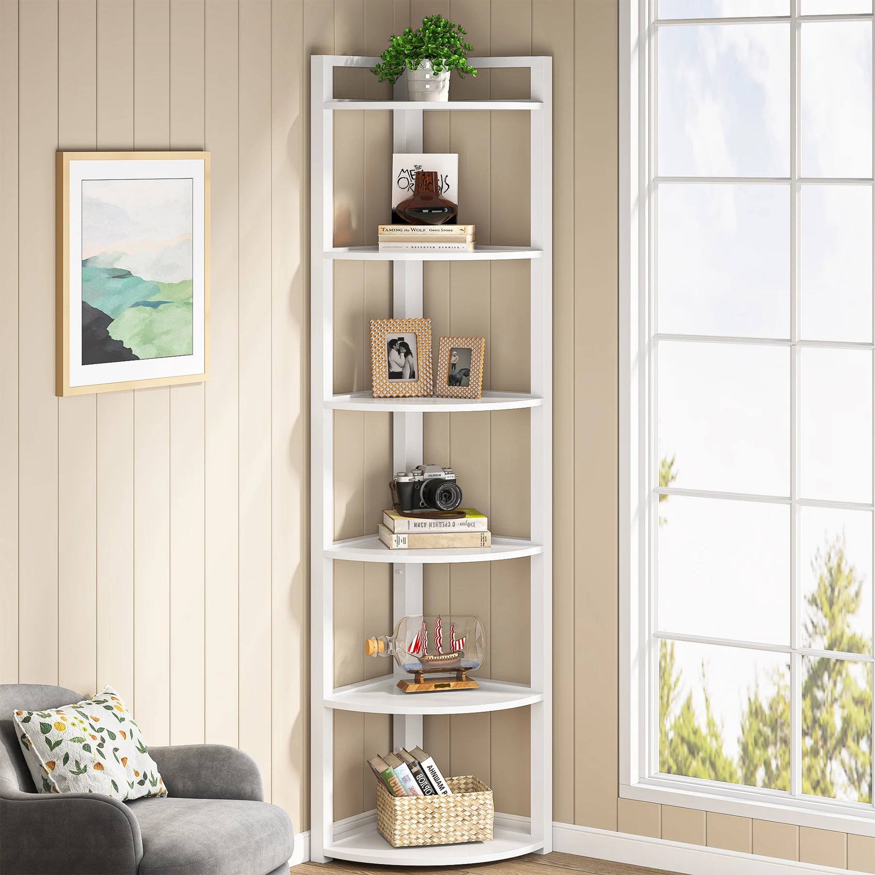 Tribesigns Corner Shelf, Bookshelf Small Bookcase in USA.