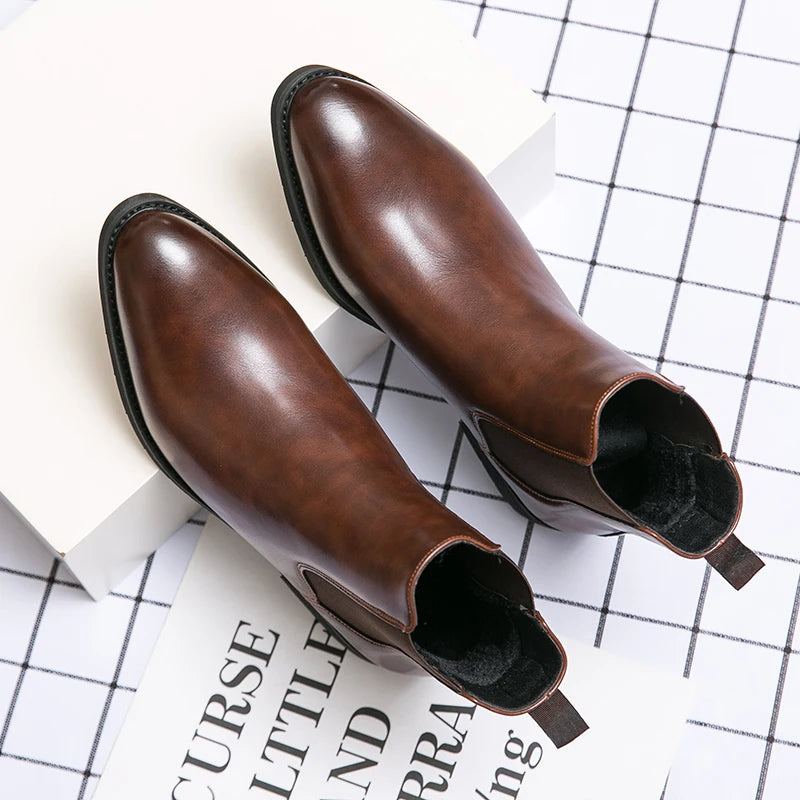 New Chelsea Boots Men Shoes PU Brown Fashion Versatile in USA