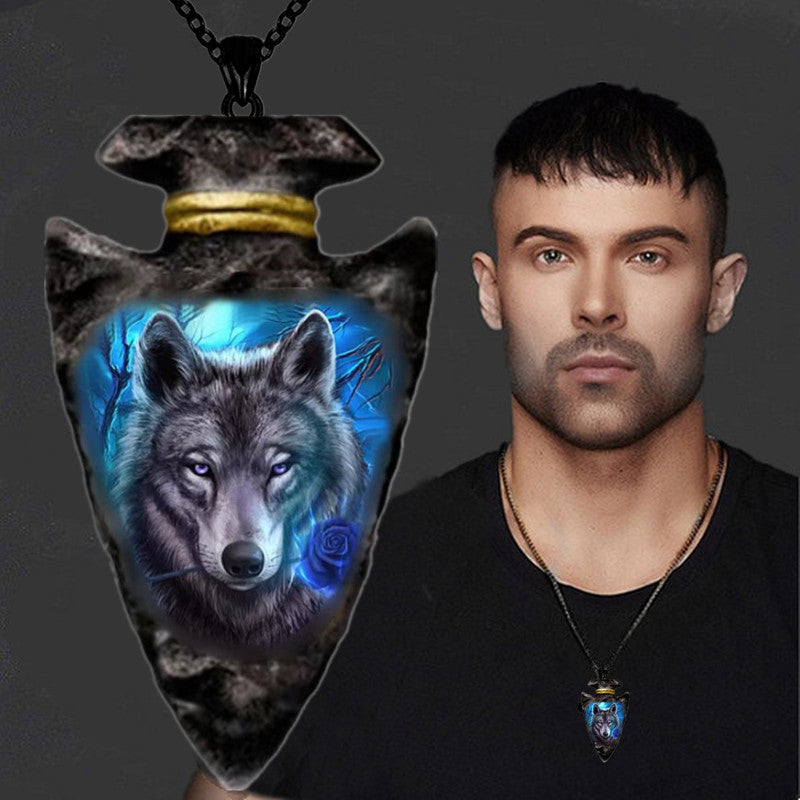 Creative Black Triangle Chain Pendant Animal Wolf Head Necklace in USA