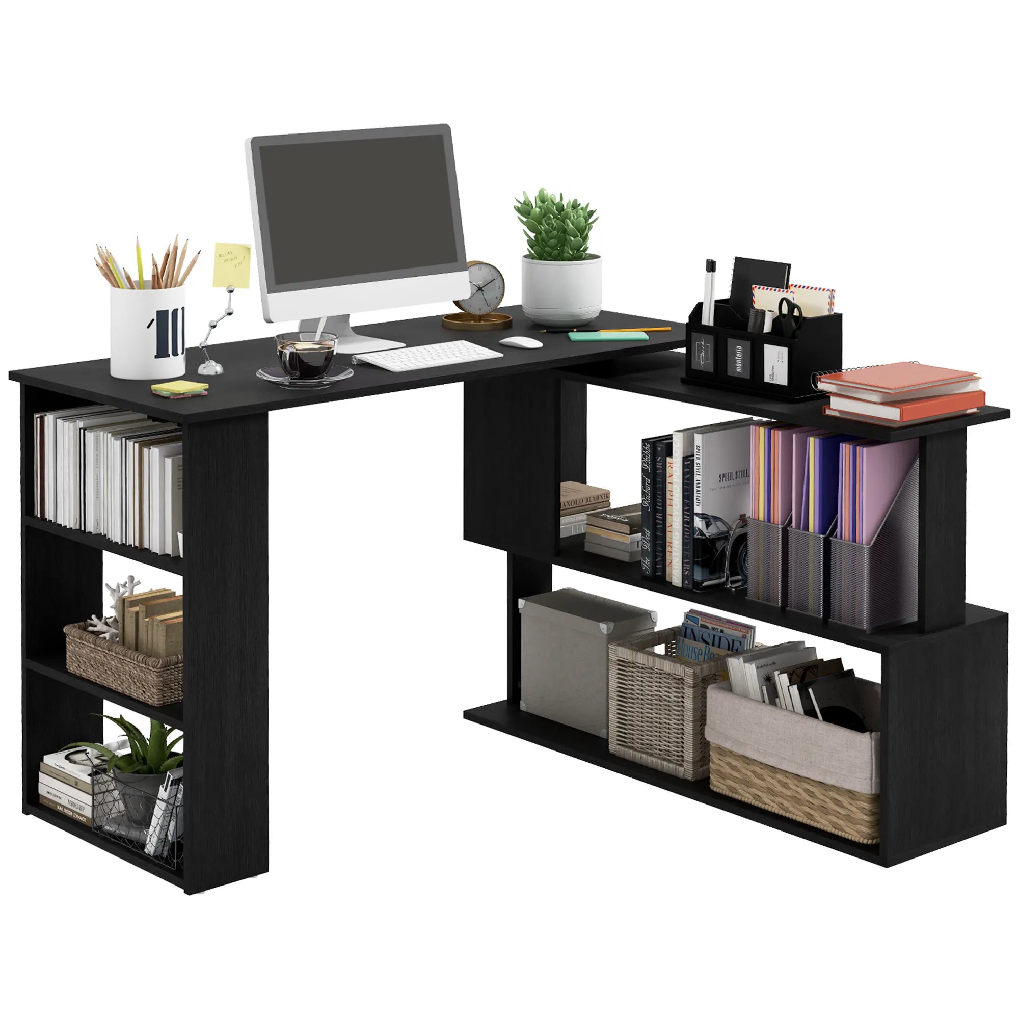 Rotating Home Office Corner Desk and Storage Shelf Combo IN USA.