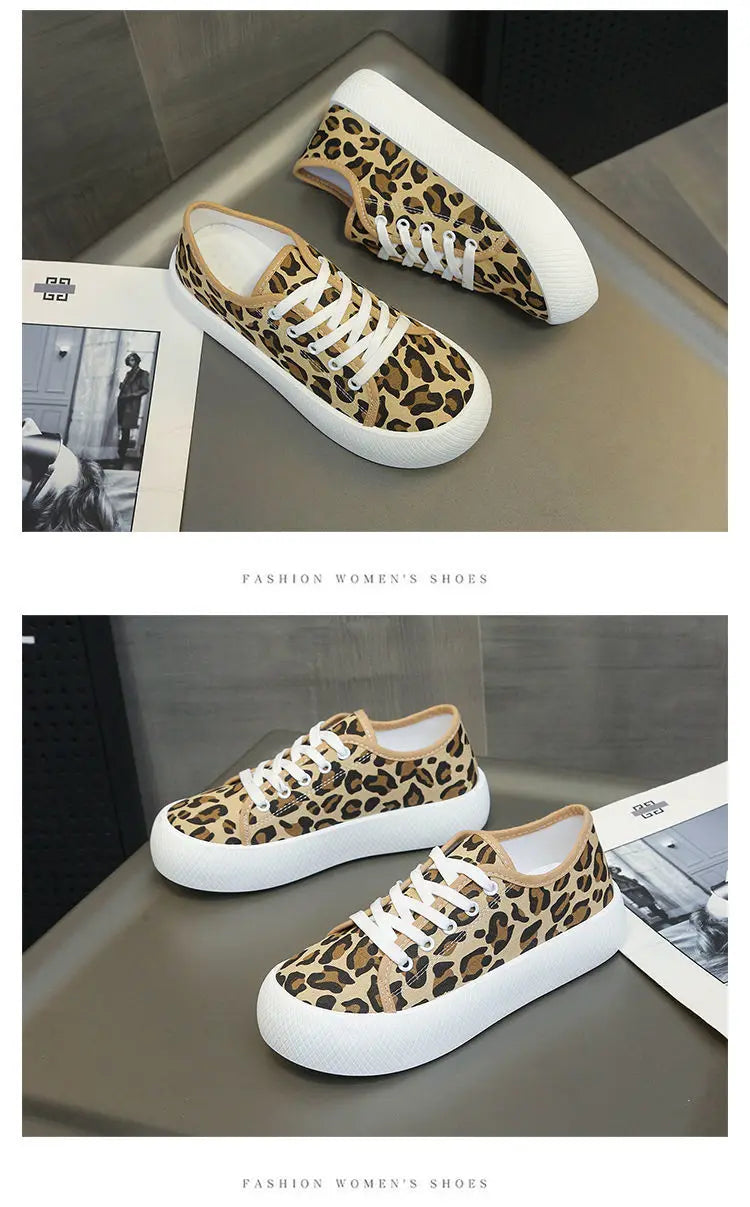 Stylish Leopard Print Sneakers Women Spring Chunky Canvas Shoes in USA