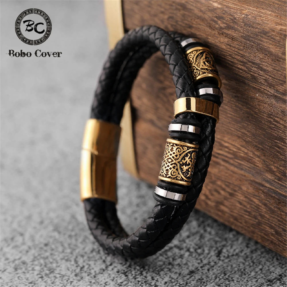 Punk Men Vikings Style Genuine Leather Bracelet Braided in USA