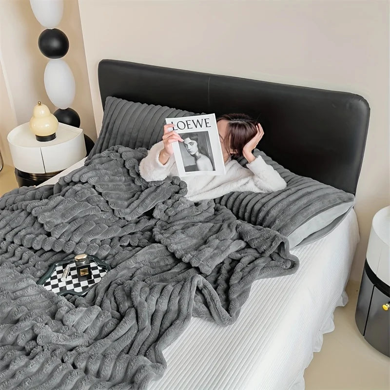 Light luxury Solid Color Multifunctional Rabbit Velvet Blanket in USA