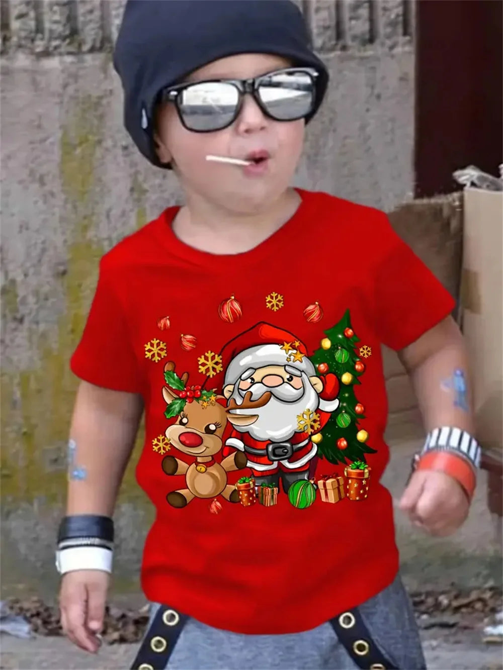 New Year Print Santa Claus Children's T-Shirt Christmas Style Boy in USA