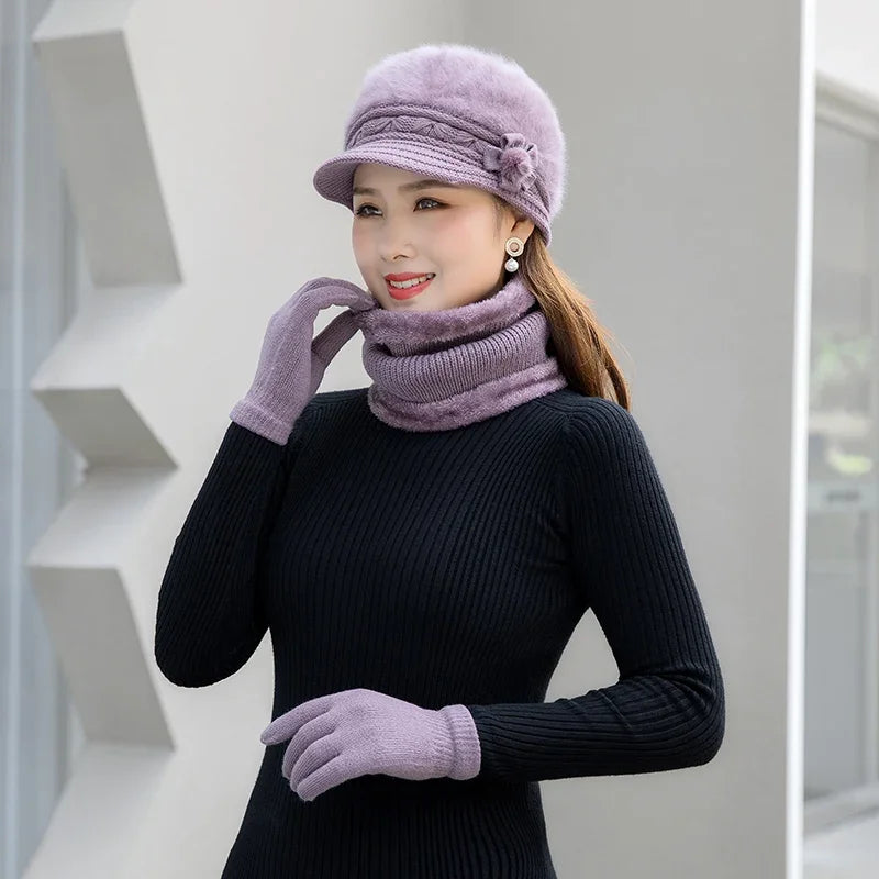 Women Hat Scarf Gloves Set Thick Warm Knitted Scarves in USA