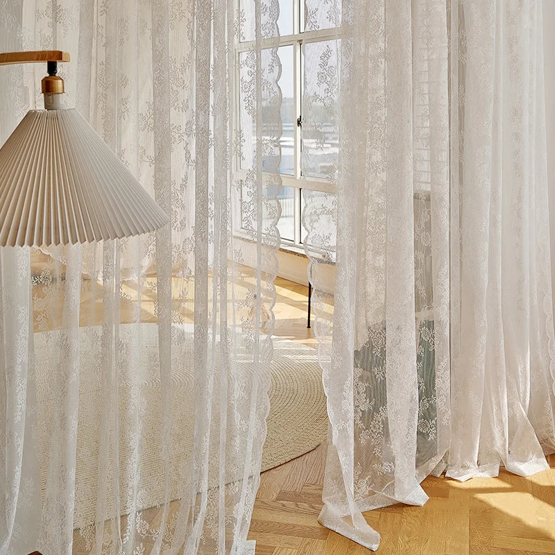 Pastoral White Tulle Sheer Window Curtains Voile Organza in USA.