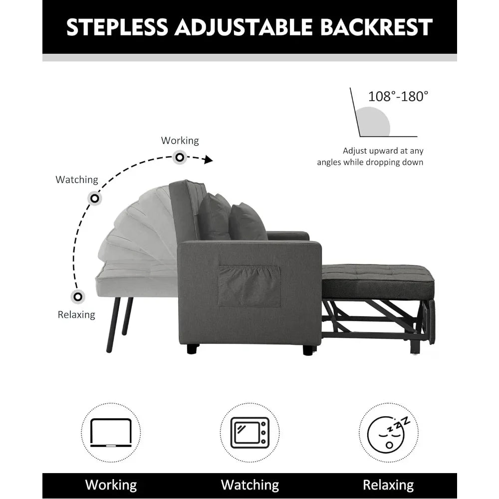 Bed Stepless Adjustable Back& Arm, Living Room Sleeper IN USA.