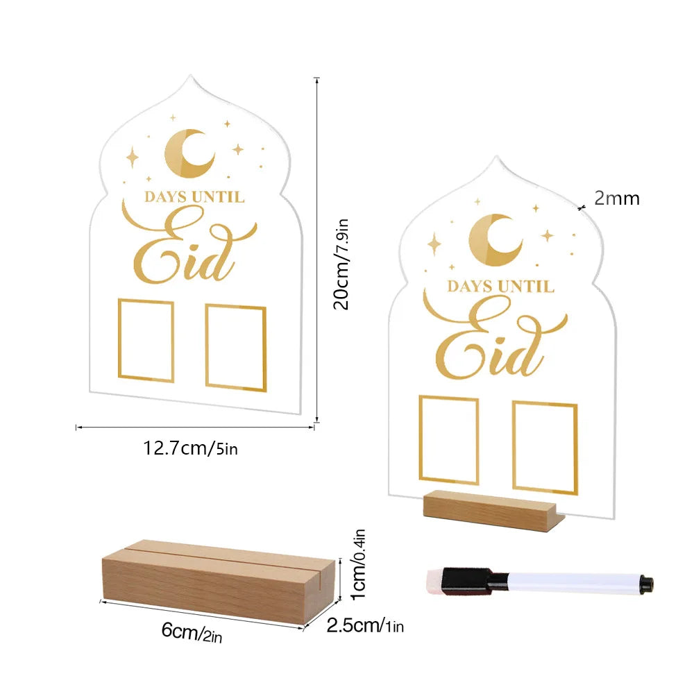 Reusable Acrylic Ramadan Calendar Board Wooden Base Table Ornament wit