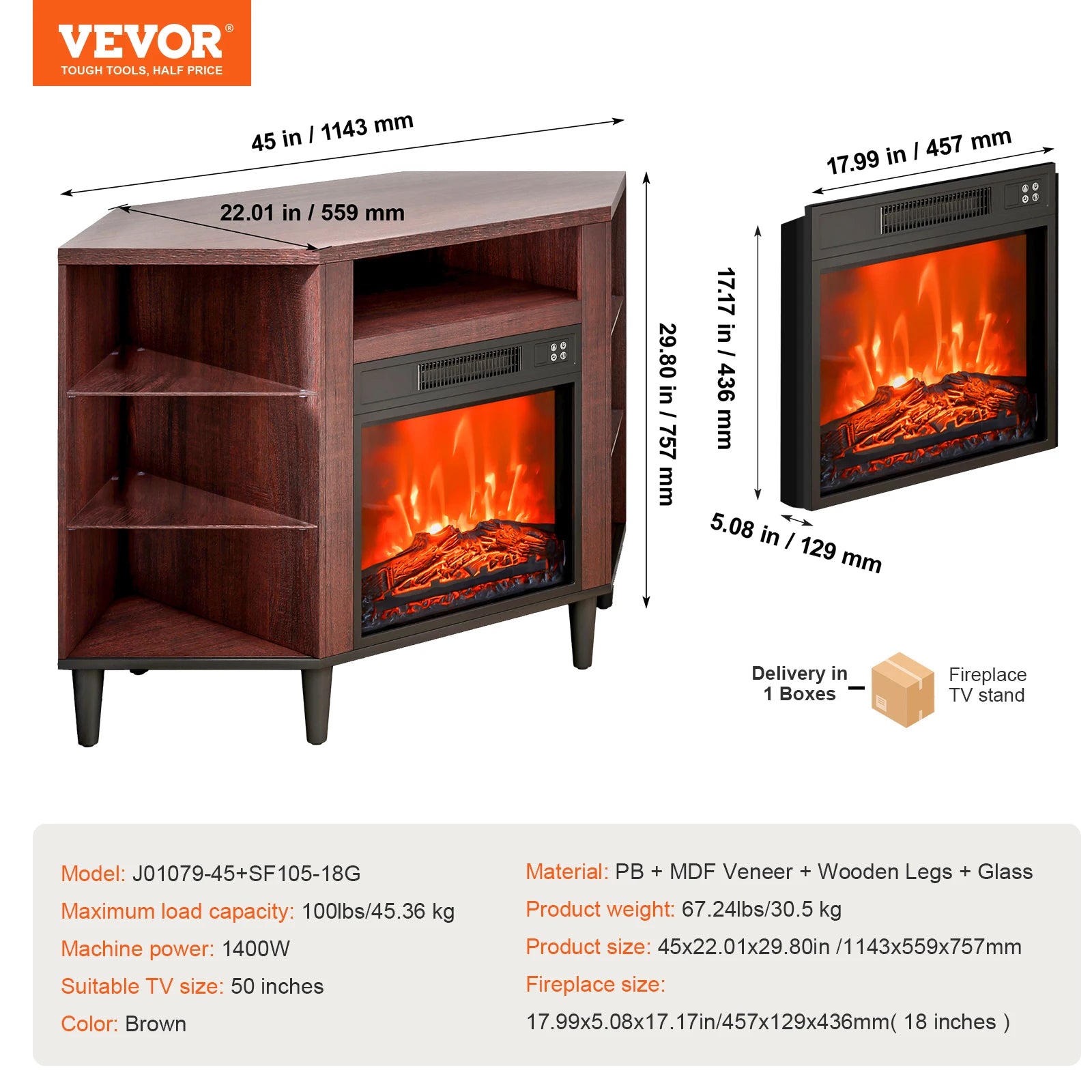 VEVOR Electric Fireplace TV Stand TVs Corner Console IN USA.