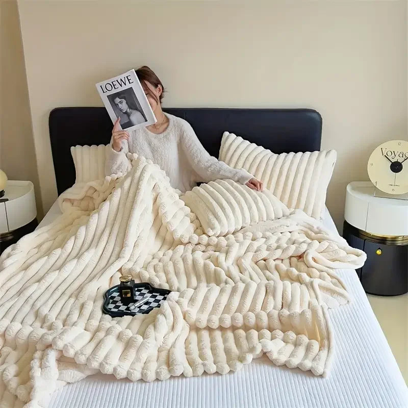 Light luxury Solid Color Multifunctional Rabbit Velvet Blanket in USA