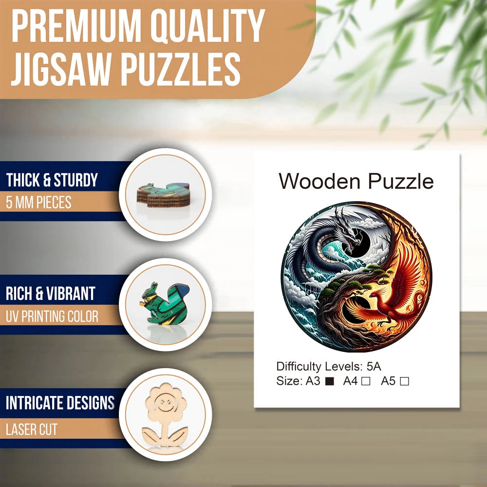 Dragon Phoenix Wooden Puzzle, Uniquely Irregular Animal Shaped in USA