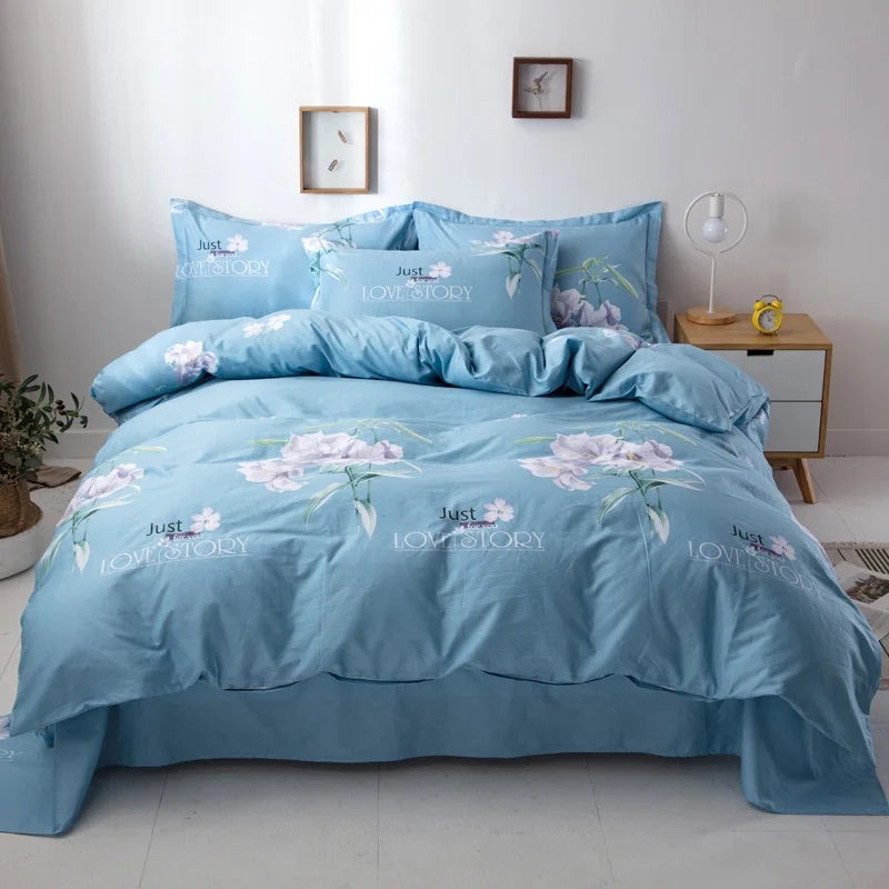 Cotton Duvet Cover Set Flower Printing Cotton Soft Pillowcase Bedding in USA