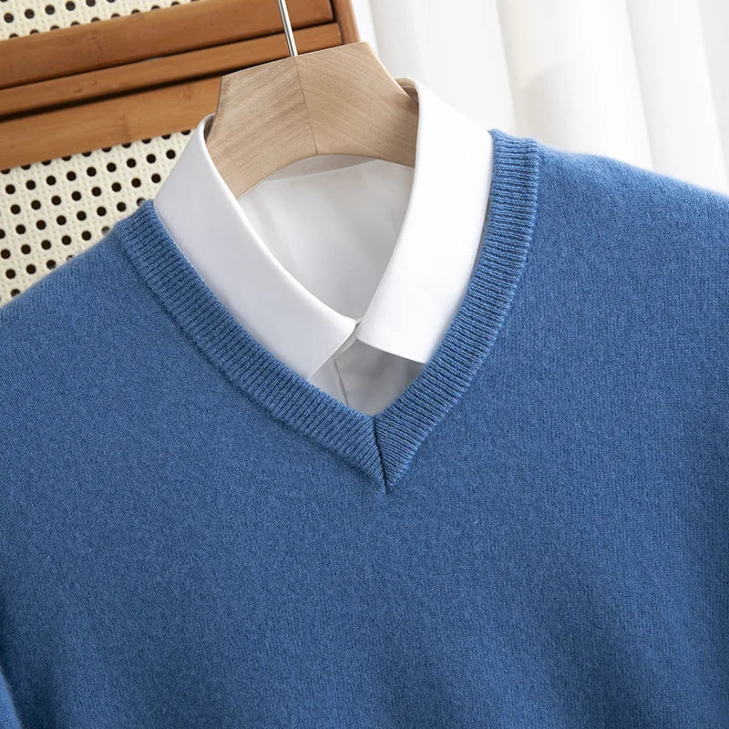 Men Merino Wool Sweater V-Neck Pullover Autumn Winter Cashmere in USA