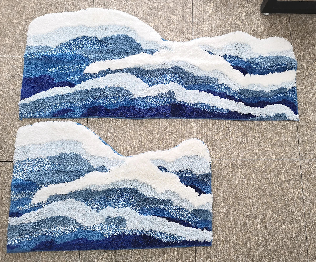 Aesthetic Tufting Ocean Bedroom Rug Soft Fluffy Scenic Wave