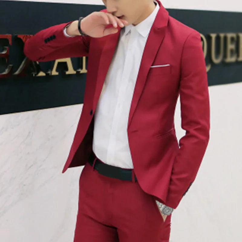 Spring Autumn Fashion New Men Slim Formal Solid Button Lapel IN USA.