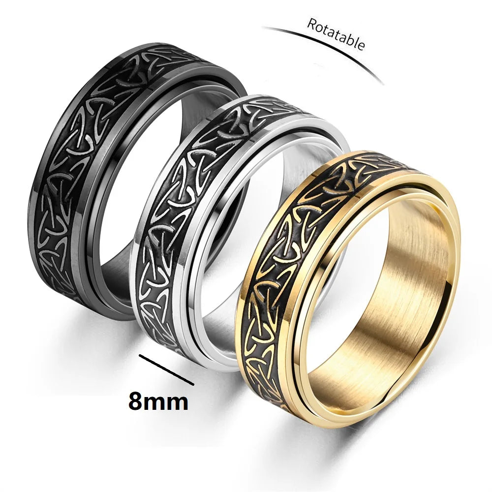 Viking Celtic Knot Rune Ring Men Rotating Stainless Steel Anti Stress in USA