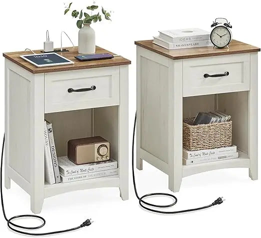 Farmhouse Nightstands Charging Station, Bedside Tables IN USA.