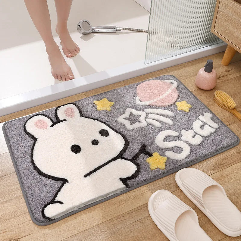 Cute Cartoon Rabbit Bath Mat Set High Quality Flocking