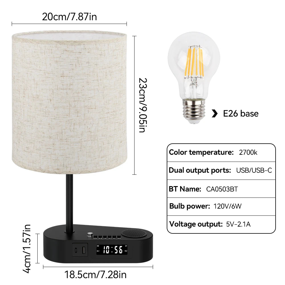 Bedside Table Lamp Bluetooth Alarm Clock Function IN USA.