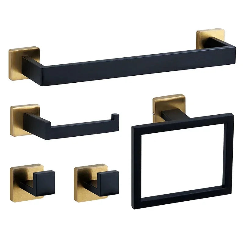 Wall Mount Stainless Steel Black Gold Bathroom Hardware Set