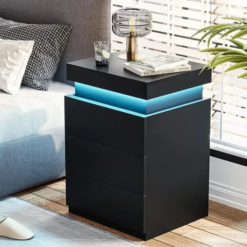 LED Bedside Table Bedroom Drawers USB Ports IN USA.