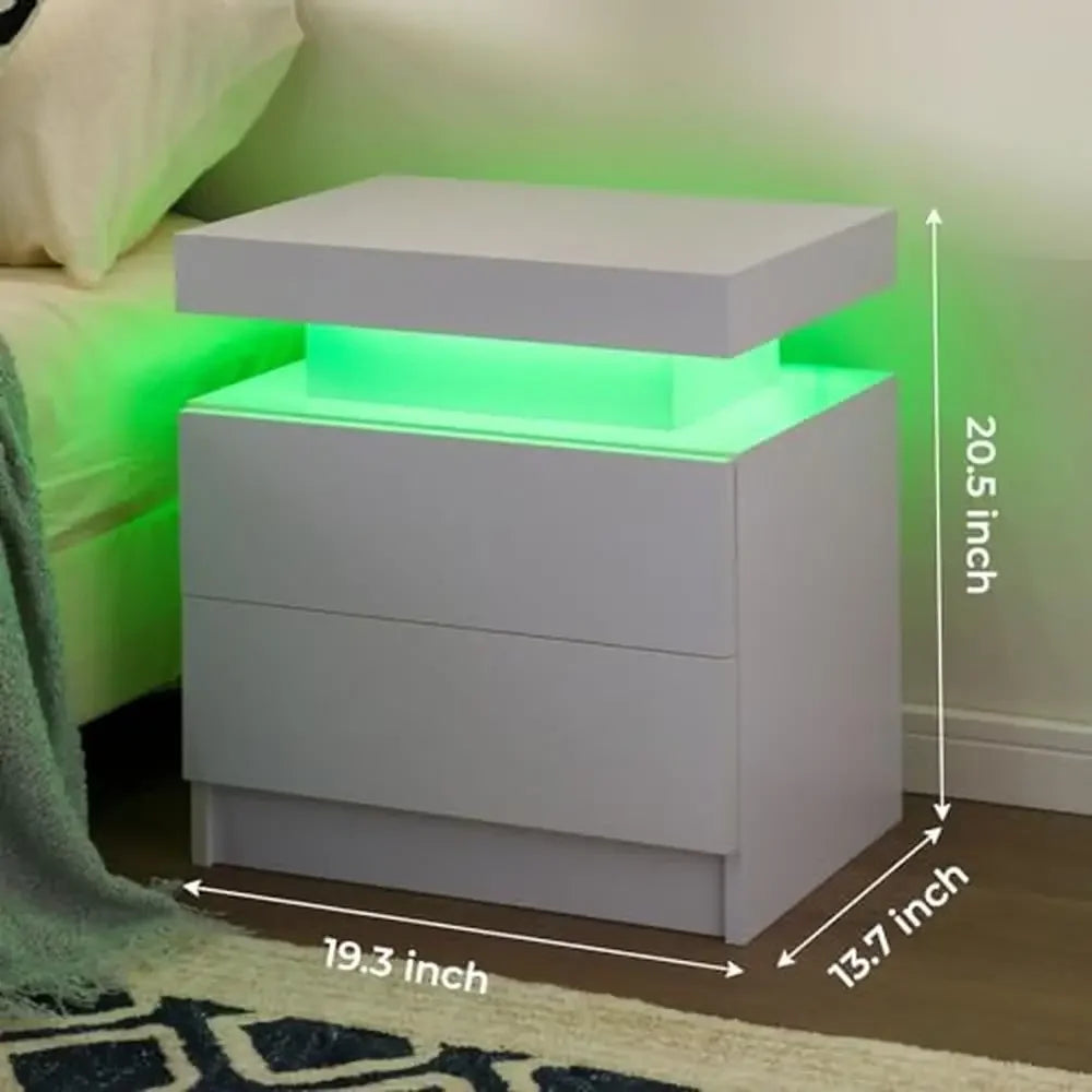 Set of 2 LED Nightstands with Remote Control and APP Bluetooth 2 Drawe