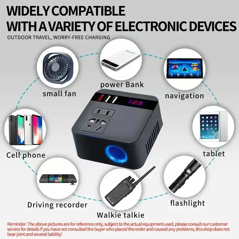 Car Inverter DC12V/24V to DC110V/220V 150W Peak LED Display Sockets Po