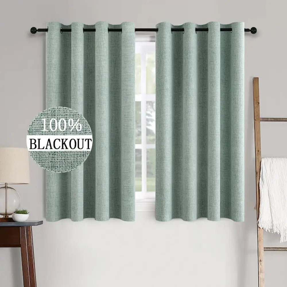 Blackout Linen Textured Curtains for Bedroom Solid Thermal Insulated G