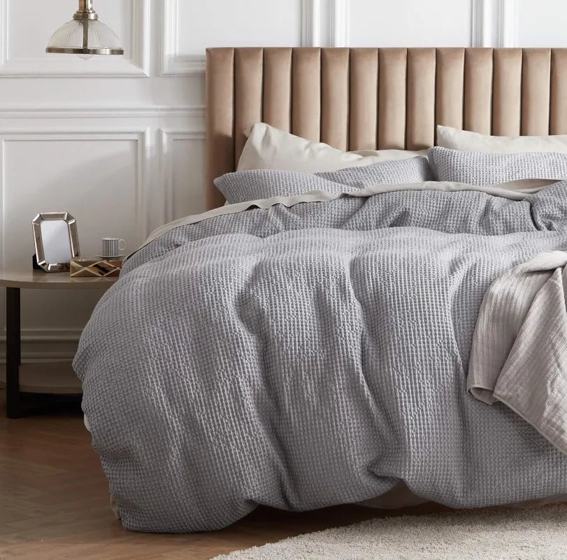 Cotton Waffle Weave Coconut White Duvet Cover Set