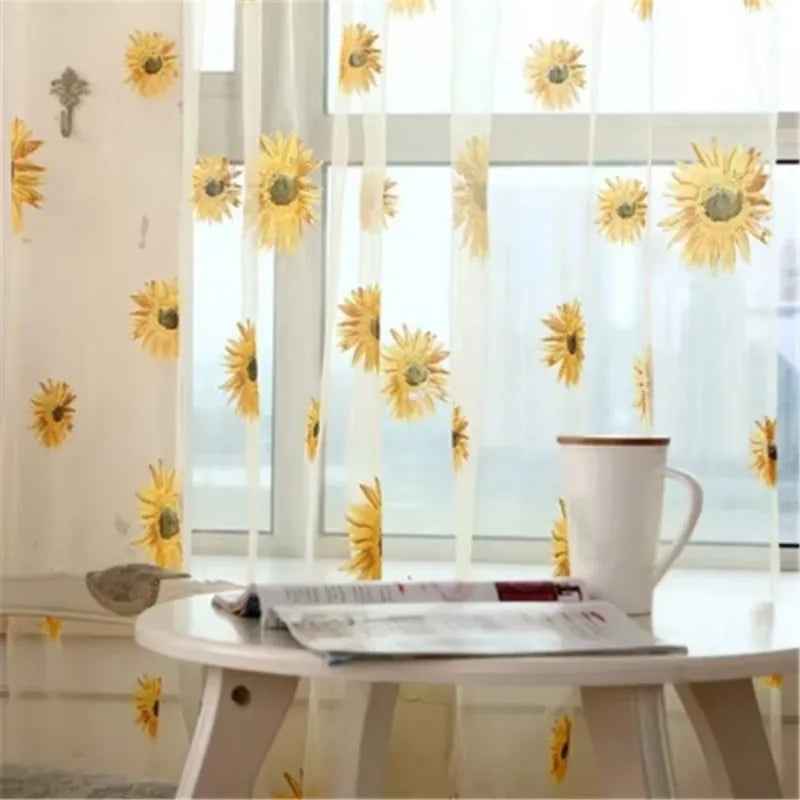 Sunflower Tulle Curtains Living Room Bedroom Kitchen in USA