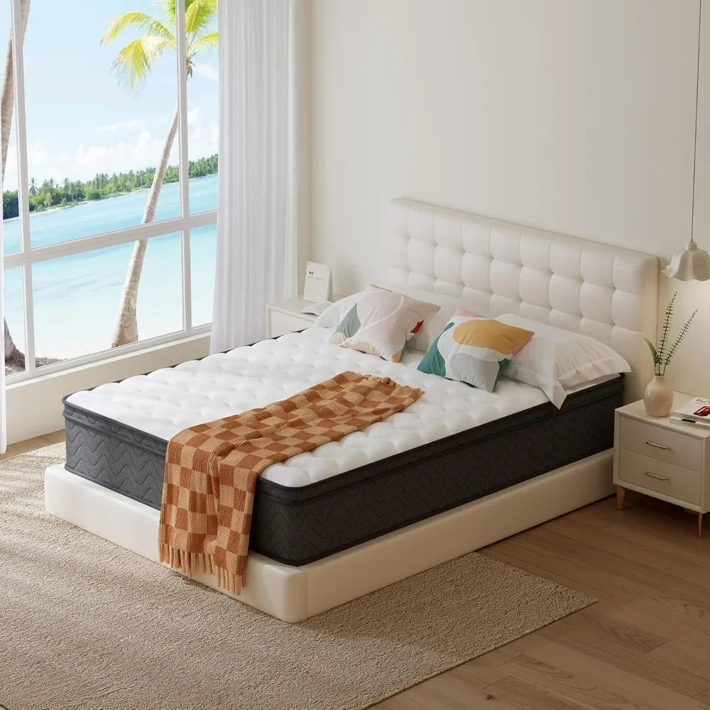 Queen Mattress, 10 Inch Innerspring Hybrid Mattress in a Box