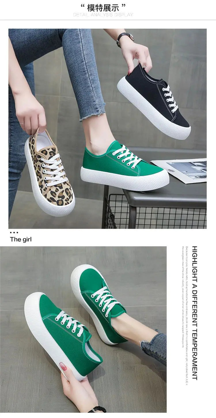 Stylish Leopard Print Sneakers Women Spring Chunky Canvas Shoes in USA