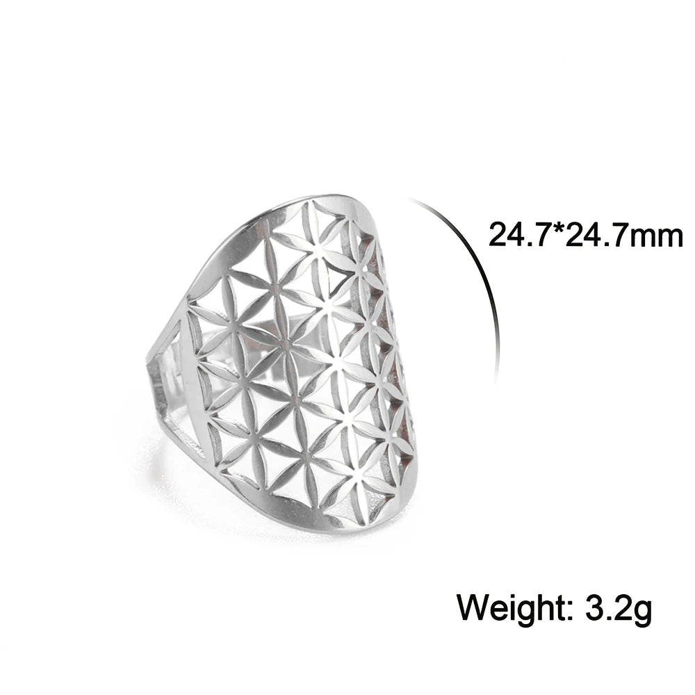 Unift Scared Geometry Flower Life Ring Adjustable Stainless Steel Ring in USA