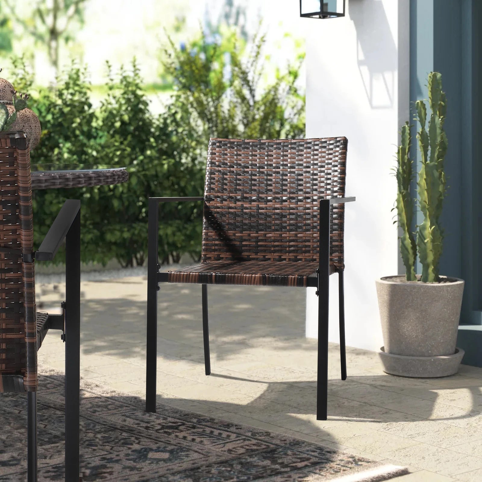 Brown Set Stackable Outdoor Wicker Patio Dining Chairs in USA.