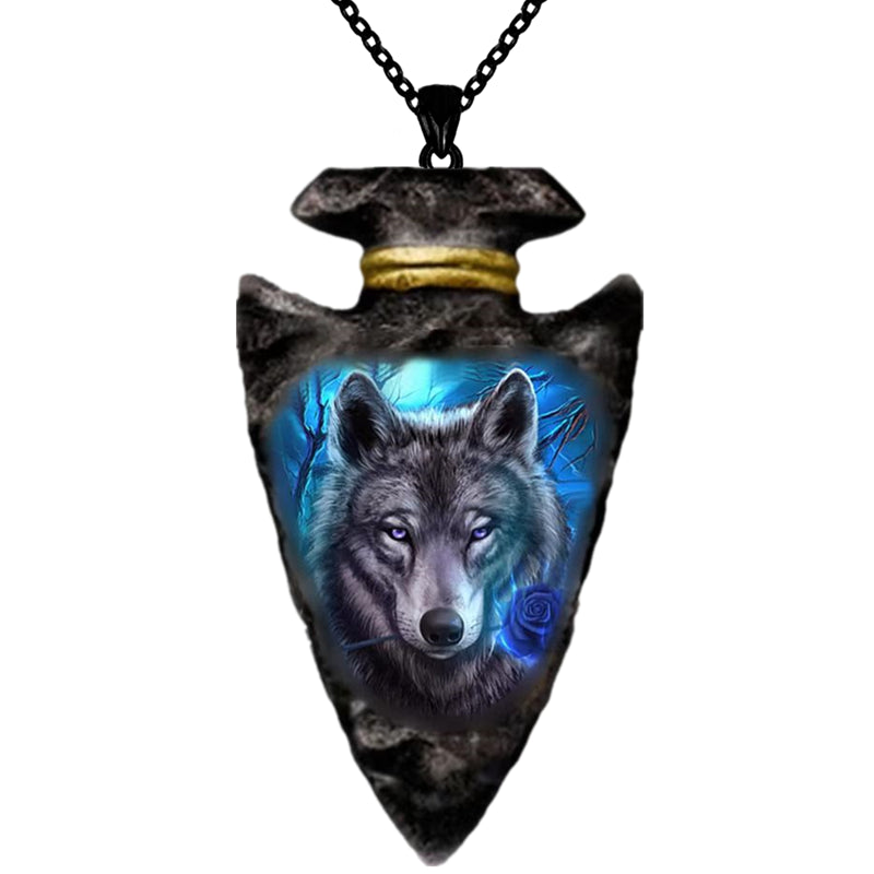 Creative Black Triangle Chain Pendant Animal Wolf Head Necklace in USA