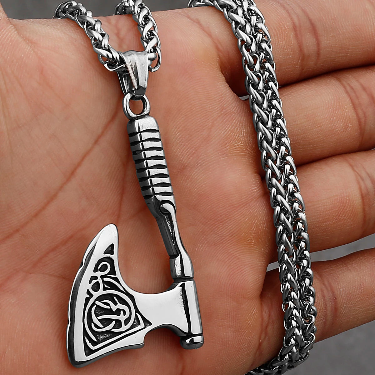 Stainless Steel Viking Axe Pendant Necklace Men's Celtic Valknut in USA