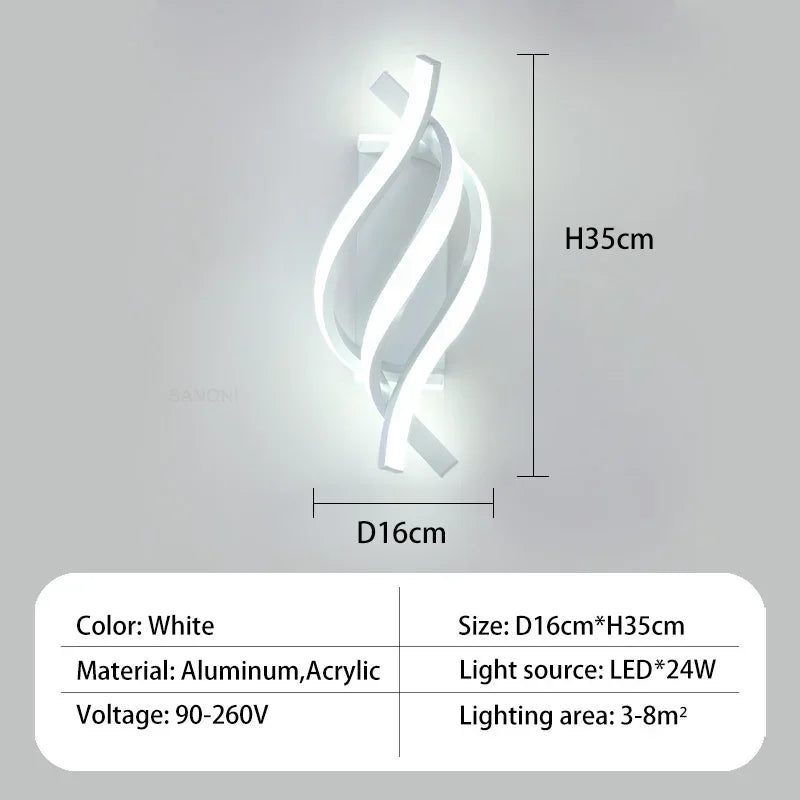 Modern LED Wall Light Curved Design Spiral Wall Lamp IN USA.