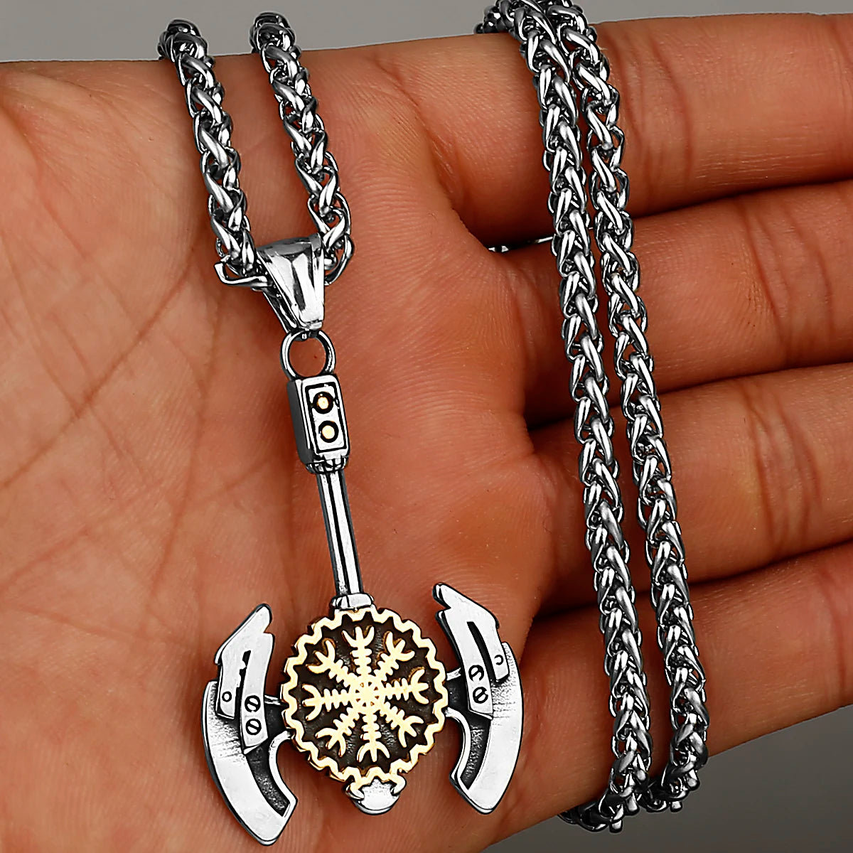 Stainless Steel Viking Axe Pendant Necklace Men's Celtic Valknut in USA