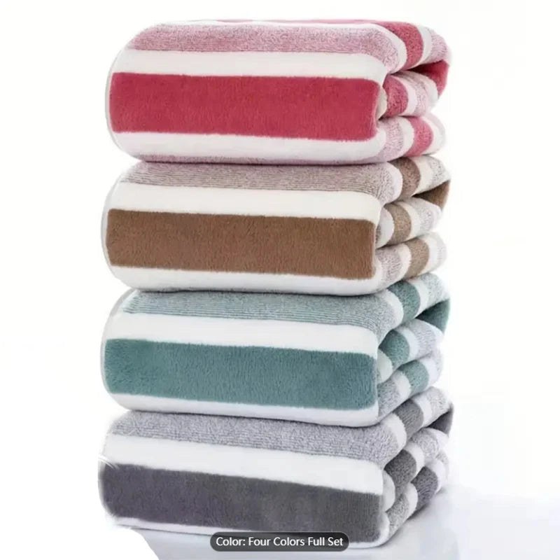 4pcs Striped Bath Towel Set Absorbent & Quick-drying