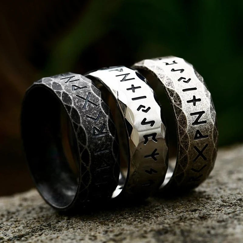 Nordic Retro Viking Rune Ring For Men Women Simple 316L Stainless Stee