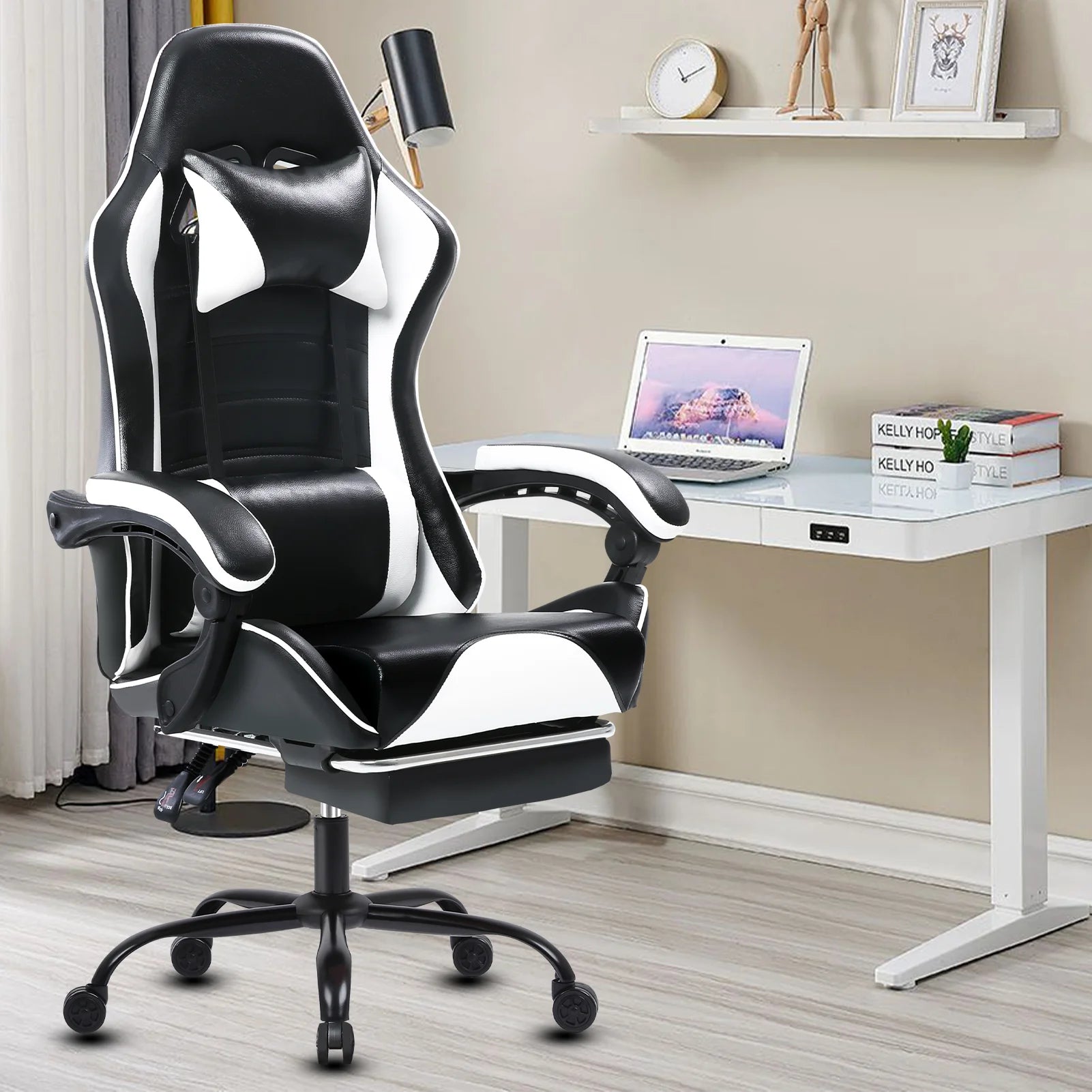 Ergonomic Gaming Chair with Footrest, PU Leather IN USA.