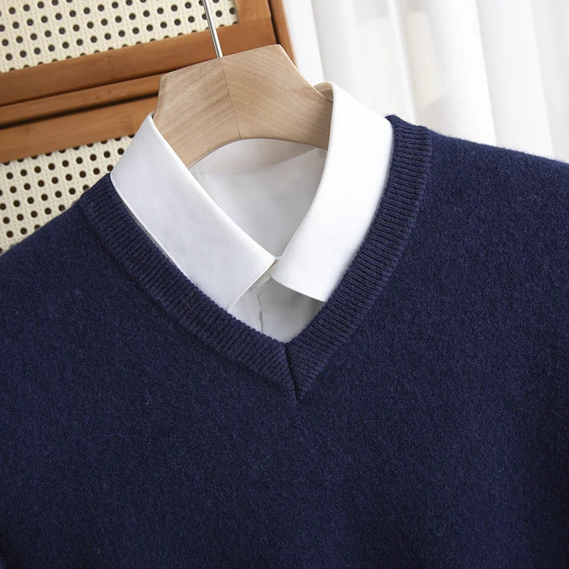 Men Merino Wool Sweater V-Neck Pullover Autumn Winter Cashmere in USA