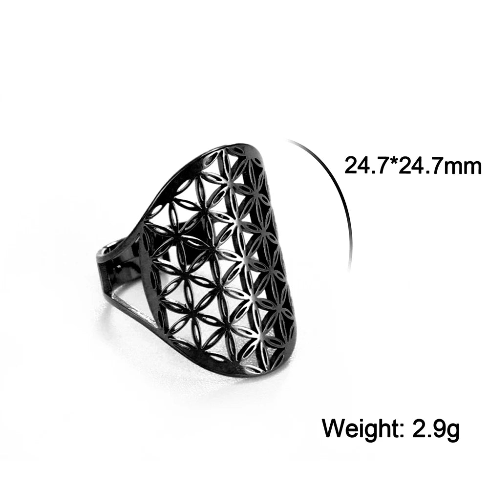 Unift Scared Geometry Flower Life Ring Adjustable Stainless Steel Ring in USA