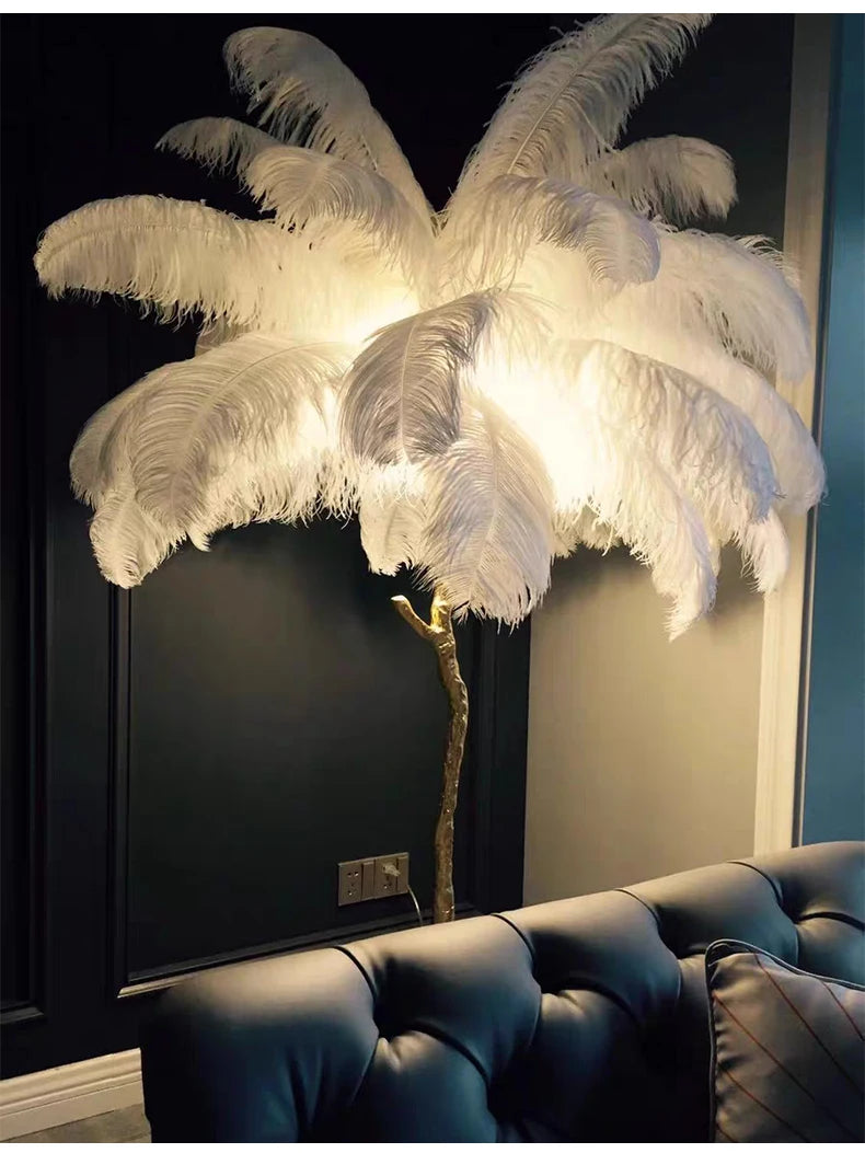 Nordic Ostrich Feather Led Floor Lamp Resin Copper IN USA.