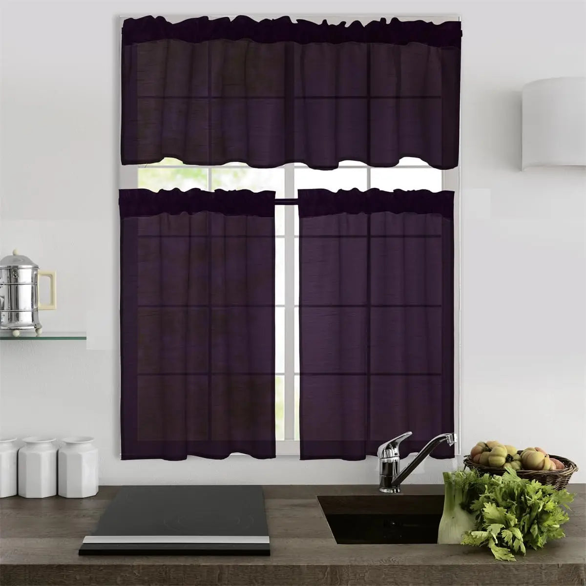 Panels Rod Pocket Faux Silk Sheer Curtains Solid Color Set in USA