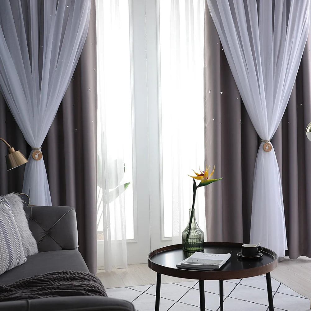 Double Blackout Star Curtains Threaded Bedroom Living Room in USA