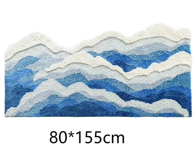 Aesthetic Tufting Ocean Bedroom Rug Soft Fluffy Scenic Wave